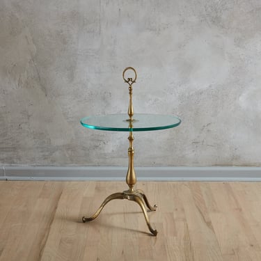 Small Brass + Glass Gueridon Table, Italy 1940s