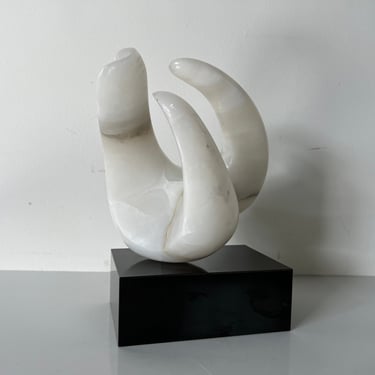 80's L. Larmel White Marble Abstract Sculpture 