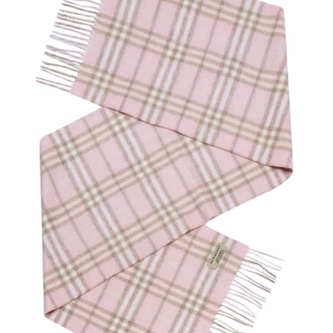Burberry - Pink &amp; Beige Small Plaid Fringe Scarf