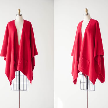 red wool cape | 80s 90s vintage designer Pierre Cardin wool dark academia cottagecore sweater poncho 