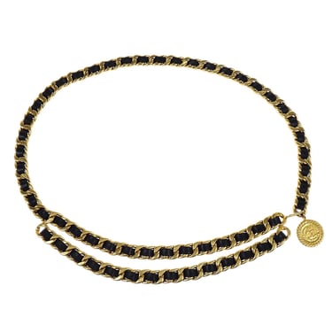 Chanel Gold Black Medallion Chain Belt Small Good