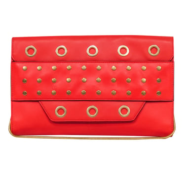 Milly - Red Leather Clutch on Strap w/ Gold Grommets
