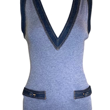 Chanel 2007 Ribbed Heather Blue Denim Trimmed Vest