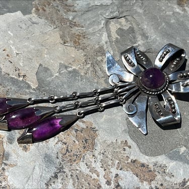 Mexico Silver - Vintage Ribbon with Purple Amethyst Beaded Ribbon with Dangles - c. 1940's 