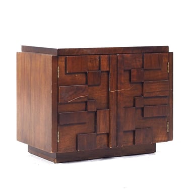 Lane Staccato Brutalist Mid Century Walnut Nightstand - mcm 