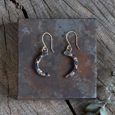 Eclipse Earrings - 14K Gold-Fill, Brass + Blue Sapphire