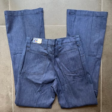 70s Deadstock Horseshoe Brand Sanforized Dark Wash Jeans Boot Cut Flare Size 30 