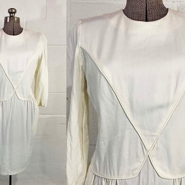 Vintage White 3/4 Sleeve Dress Alternative Wedding Cream Off-White Branka Boho 1980s 80s Medium Large 