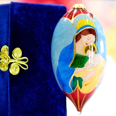 Glass Reverse Painting Mary and Baby Jesus Ornament in Box - Li Bien - Holy Family - Christmas Decor - SKU 26-B-00033605 