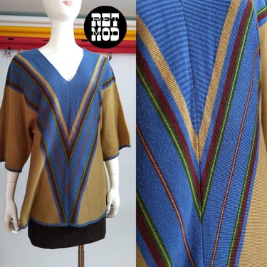 Boho Babe Vintage 70s Brown & Blue Chevron Stripe Sweater 