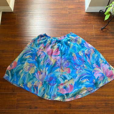 Vintage 1980s Watercolor Swirl Chiffon Skirt 