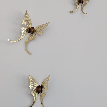 Set of 3 Vintage Brass Wood Butterflies 