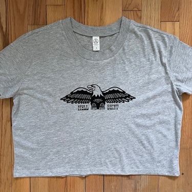 Hell Bent eagle light gray cotton blend cropped tee 