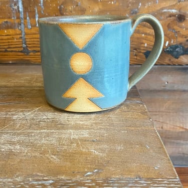 Mug -Slate Blue with Orange Geometric Shapes 
