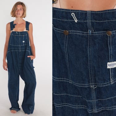 80s Denim Overalls Hercules Blue Jean Overall Pants Denim Dungarees Wide Baggy Coveralls Carpenter Utility Vintage 1980s Mens Extra Large xl 