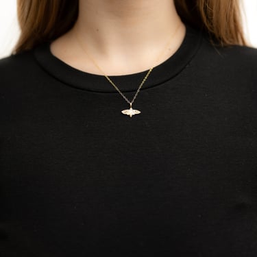 14k Gold and Diamond Lunar Moth Necklace