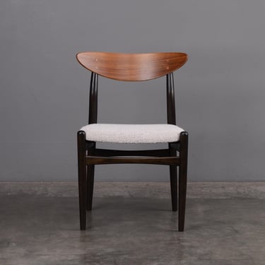 Mid-Century Dining Side Chair Walnut and Ebonized Wood w Wool Boucle Danish Modern 