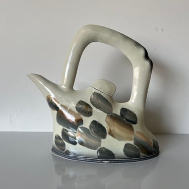 80's Vintage Modernist Pitcher - Shape Sculptural Ceramic Vase, Signed 