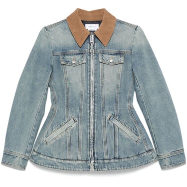 Alexander Mcqueen Women Corduroy Collar Peplum Denim Jacket