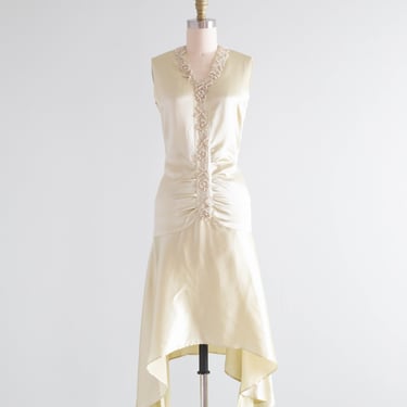 Vintage 1920's Absinthe Mist Silk Charmeuse Fairy Flapper Dress / XS