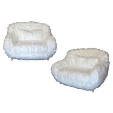 Pair of Soft White Oversized Faux-Fur Arm Chairs