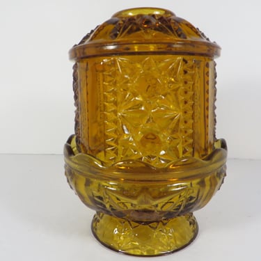 Vintage Indiana Amber Glass Bars and Stars Glass Fairy Lamp - Vintage Fairy Lamp 