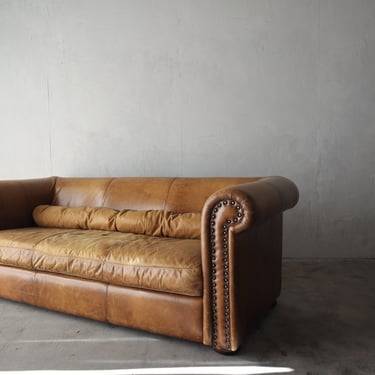 Vintage Patinated Leather Chesterfield Sofa 
