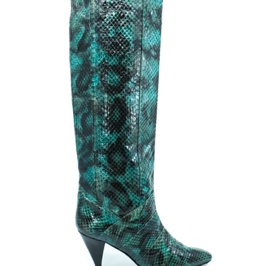 Turquoise Snakeskin Heeled Boots