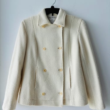 Vintage Jones New York Ivory Cream Wool Coat Double Breasted Womens Size 10 