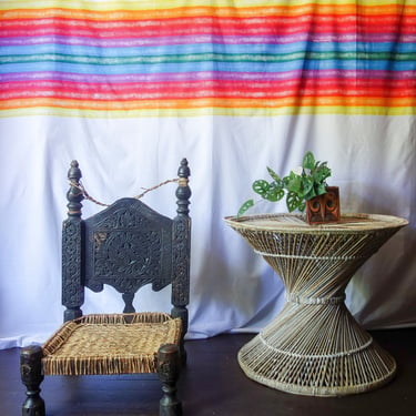 Antique carved wood low chair, Pakistani Nuristan wedding or meditation chair, decorative bohemian hippie home decor, tribal rustic handmade 