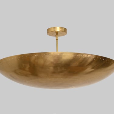 Huge Concave Pierced Brass Light Fixture 