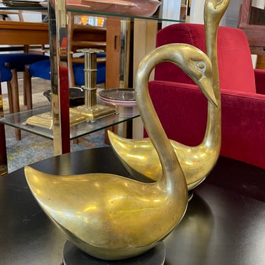 Pair Brass Swans