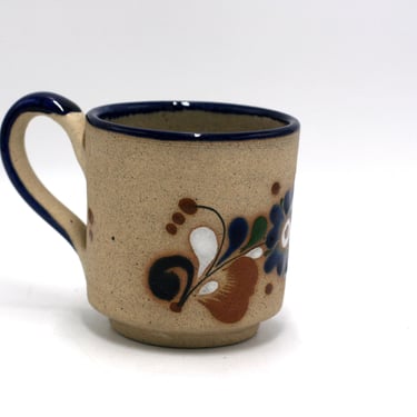 vintage Mexican Pottery Coffee Mug with Floral Motif 