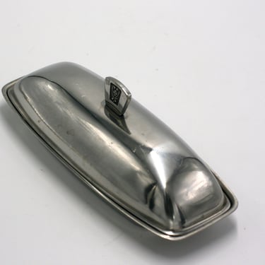 vintage mid century stainless steel butter dish 