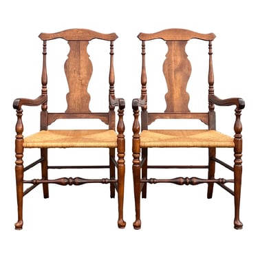 Country Queen Anne Style Armchairs - a Pair 