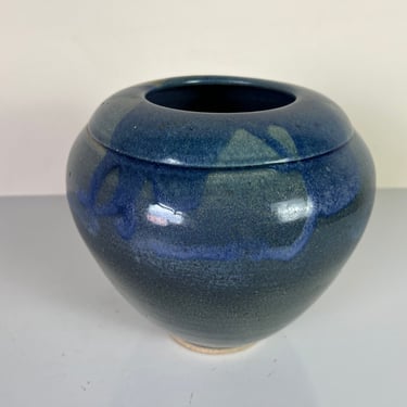 Vintage Blue and Gray Glaze Studio Pottery Vase, Signed 