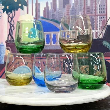 Vintage Whiskey Glasses Retro 1990s Contemporary + Multi Color + Set of 6 + Cocktail Glass + Modern Barware + Drinking + Alcohol + Tumbler 
