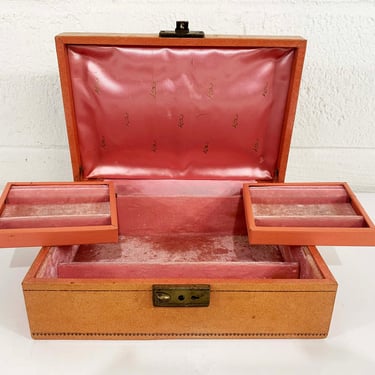 Vintage Mele Style Travel Jewelry Box Pink Velvet Gold Floral Case Organizer Retro Storage 1960s 
