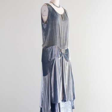 Stunning 1920's Mirror Blue Velvet Flapper Dress As-IS / Medium