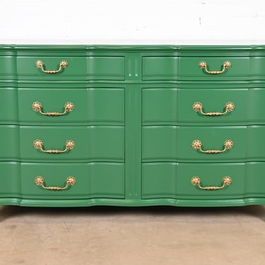 John Widdicomb Georgian Green Lacquered Eight-Drawer Double Dresser, Newly Refinished