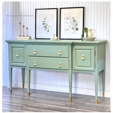 Gorgeous Sage Green Buffet Table, Sideboard, Credenza, Entryway Cabinet 