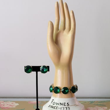 Stunning 1940's Emerald and Gold-tone Bracelet & Earring Set