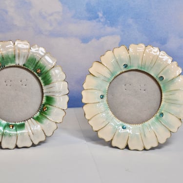 Vintage Enamel & Rhinestone Photo Frame Set of 2 Flower Frame 5