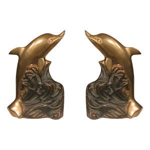 Pair of Vintage Brass Dolphin Sculptures 
