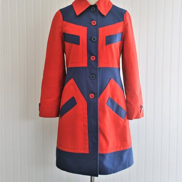 1960s - Misty Harbor - Color Blocked - Trench Coat - Estimated size 4/6 