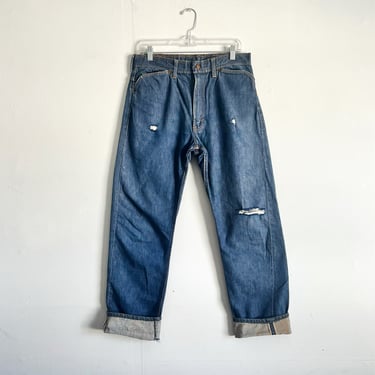 Vintage 50s Genuine Roebucks Dark Washed Selvedged Redline Western Jeans Sears Frog Mouth Pockets Size 31 waist 