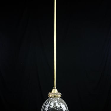 Italian Chevron Etched Crystal Egg Shaped Brass Pole Pendant Light