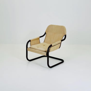 Mid century Bauhaus tubular canvas armchair for Tomas Jelinek by IKEA 1980s 