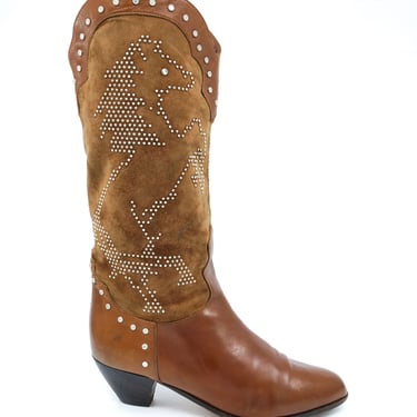 Studded Leather Western Boots, 8.5