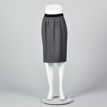 Medium 1990s Louis Feraud Pencil Skirt Gray Wool Pencil Skirt Black Velvet Waistband Wool Separates 90s Vintage 